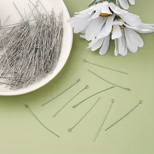 About 300pcs 1.97inch Stainless Steel Eye Pins 9 Needles Eye Head Pins Suitable For Making Jewelry Earrings Tools