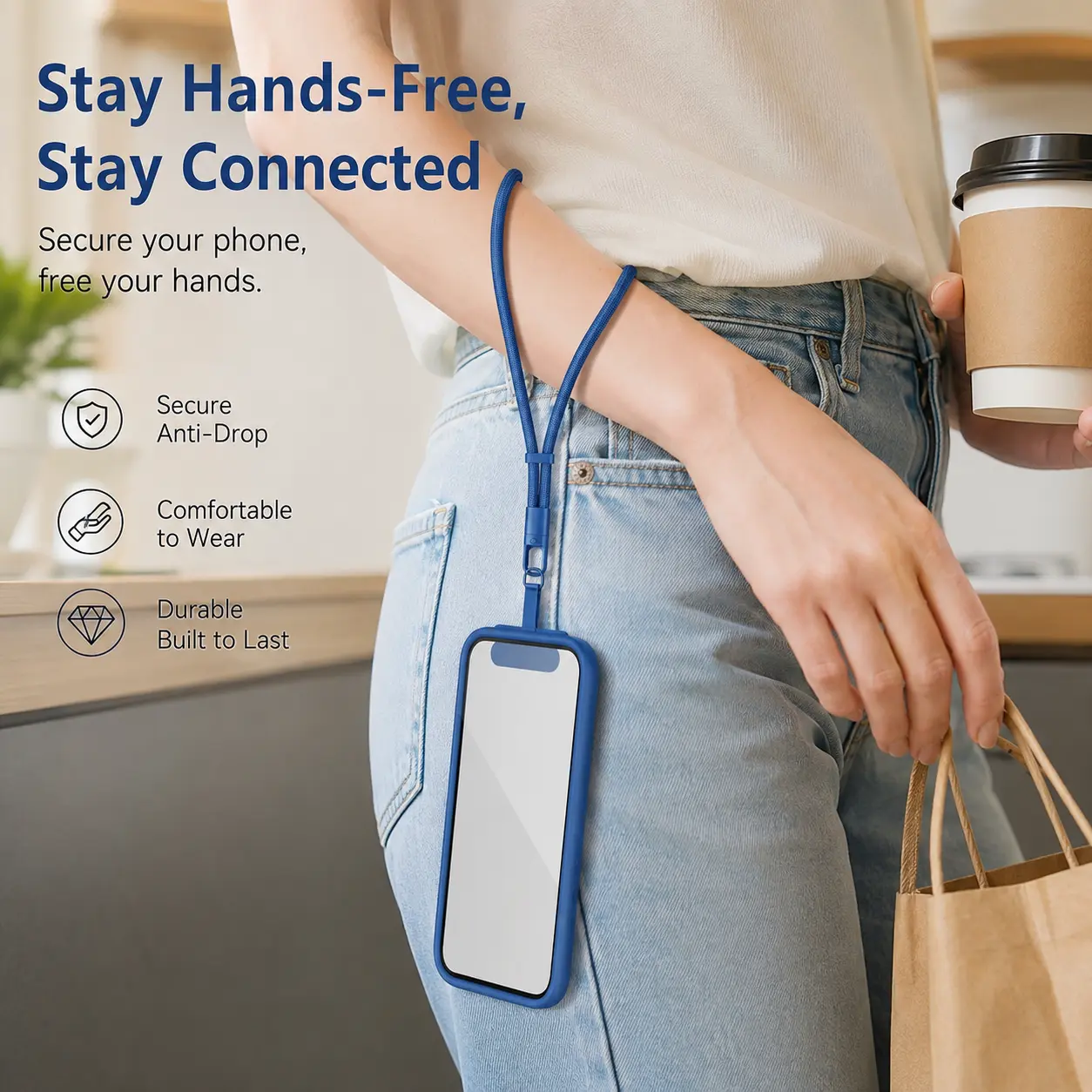 1 Count Blue Phone Wrist Lanyard, Adjustable Hand Wrist Strap with Detachable Buckle for Anti-lost Mobile Phone Carrying in Daily Use