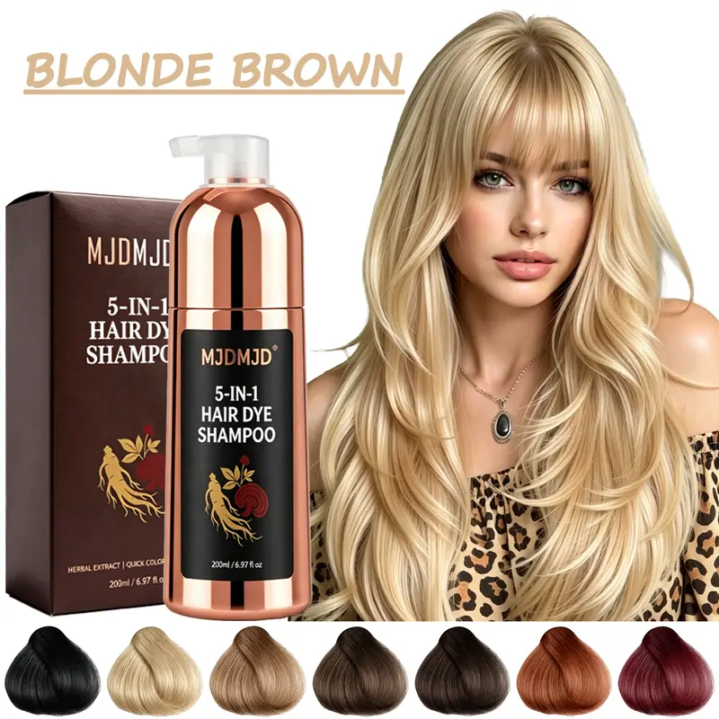 5-in-1 Gentle Haircare Blonde Brown Hair Dye Shampoo, 200ml Safe Semi-Permanent Color, Root Cover Up, Gray Hair Coverage, Easy Home Coloring for Women & Men