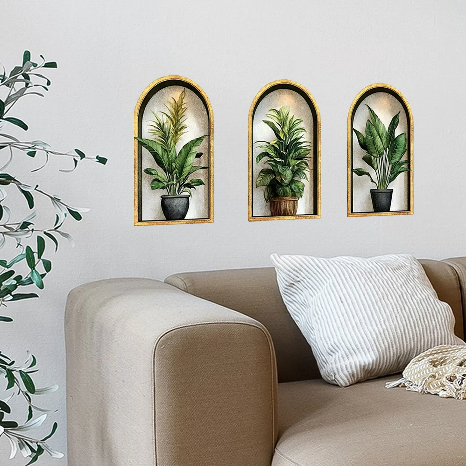 A set (20*30cm*3pcs) of green plant wall stickers, self-adhesive style, suitable for smooth and flat tile surfaces B20097-NC Decorative wall sticker Wall Decal
