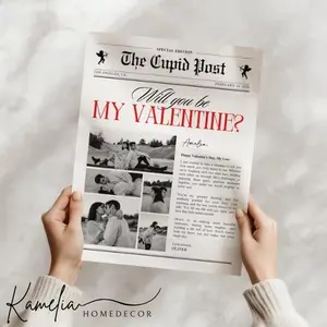 Valentines Day Cupid Newspaper Poster Unframed, Will You Be My Galentine Poster Gift, Personalized Wedding Newspaper Wall Art