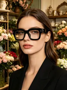 Glossy Black Frame Clear Lens Sunglasses, European and American Retro Square Shades, Trendy Versatile Streetwear Accessory for Commuting, Shopping, Dating, Travel, Vacation, Beach Photos and Daily Outfits, Valentine’s Day and Christmas Gifts