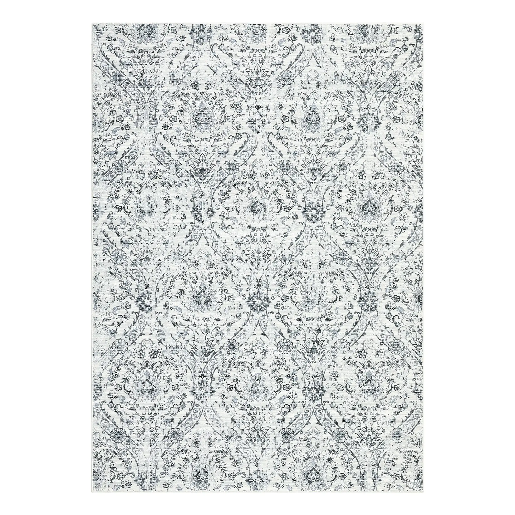 9x12 ft Polyester Cashmere Area Rug, Beige Gray Rectangular Foldable Floral Print Damascus Look Cross-Flower Ethnic Rug, Machine Washable for Hallway, Bathroom, Cross-Flower Area Rugs, Ethnic Area Rugs