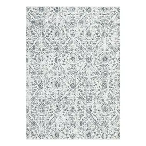 5x7 ft Polyester Cashmere Area Rug, Beige Gray Rectangular Foldable Washable Machine Washable Rug with Damascus Look Floral Print, Ideal for Hallway, Bathroom