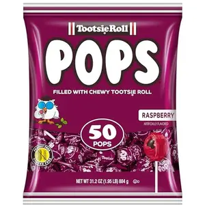 Tootsie Pops Single Flavor Bag - Raspberry Flavored Lollipops with Chocolatey Center - Individually Wrapped Hard Candy - Purple Candy - Peanut Free, Gluten Free, 50 Count (Pack of 1)