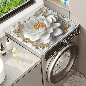 1pc Floral Print Washing Machine Top Protector Pad - Quick-Dry Absorbent Countertop Mat for Fridge, Microwave & Dryer, Modern Design with Golden Accents, Durable Appliance Cover for Laundry Room & Kitchen Decor, Washing Machine Cover