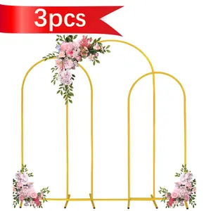 3 Pack Metal Arch Backdrop Stand(7.2FT/6.6FT/6FT), Decorative Balloon Arch Stand, Easy Assembly Gold Wedding Arch, Stable Backdrop Arch Stand for Wedding Ceremony, Birthday Party, Baby Shower