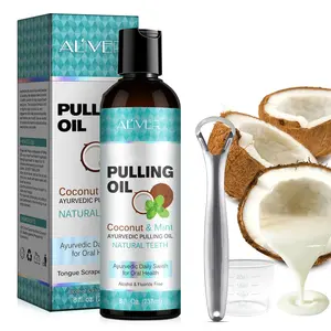 237ML Aliver Coconut Mint Mouthwash Set, Includes Tongue Scraper & Measuring Cup, Alcohol-Free Fluoride-Free Fresh Breath Oral Health Care