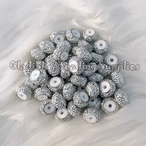 50 Qty 12mm spacer - Glitter Looking Acrylic Spacers - Silver Color - Metal Alloy Spacer
