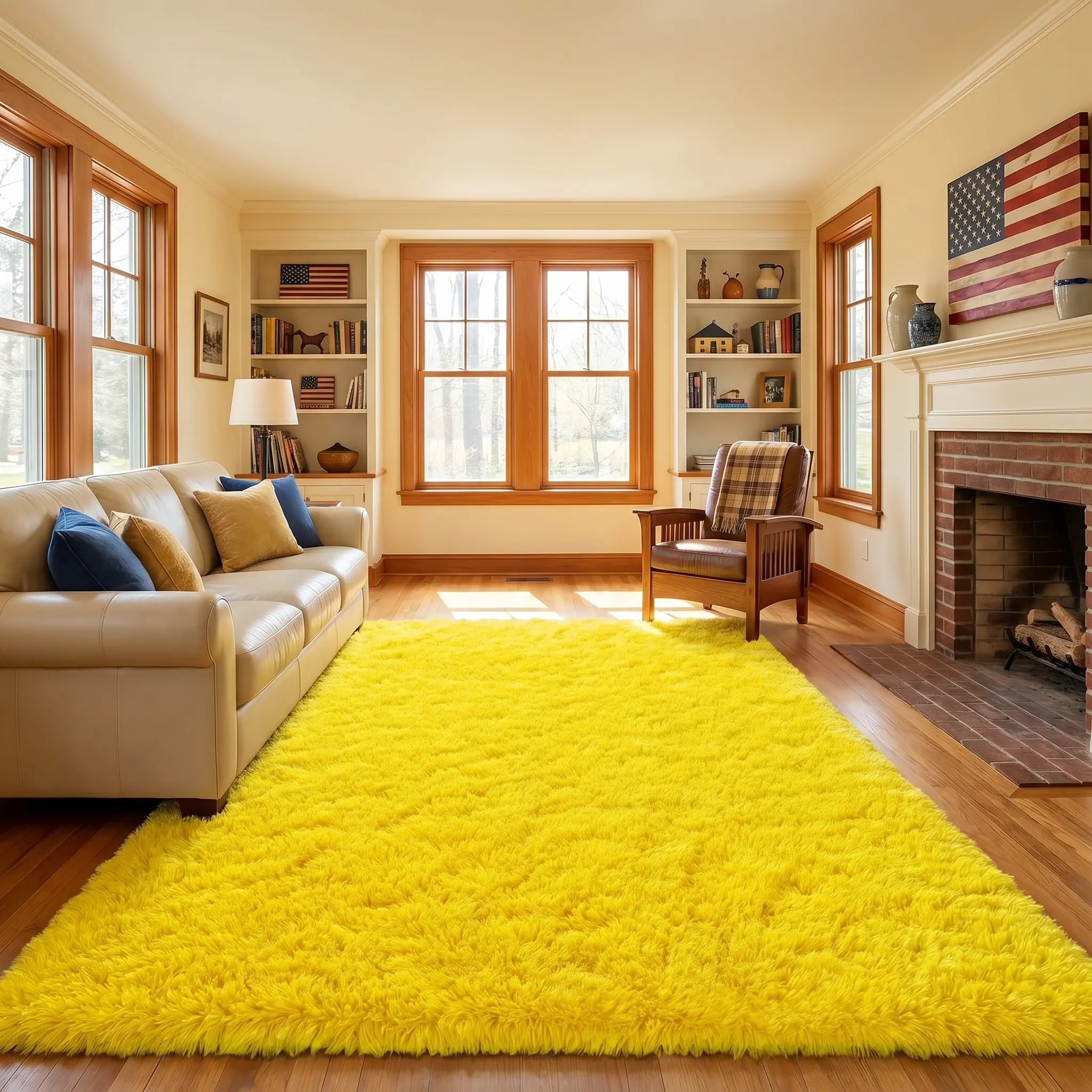 Rugs for Living Room, Bright Yellow Soft Fluffy Luxury Shag Area Rug, Upgrade Non-Slip,Anti-Fade, Soft-Touch, Shaggy Floor Carpet For Living Room, Bedroom, Home Decor, Room Decor,  Fluffy Rug, Floor Covering, And More