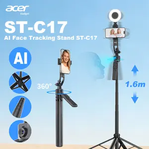 Acer Gadget AI Face Tracking Stand ST-C17 64" Tripod with Light & Remote 360° Rotating for iPhone Android Camera TikTok YouTube Vlog Live Streaming Aluminium Selfie - Recording Portable Foldable Smartphone Gimbal