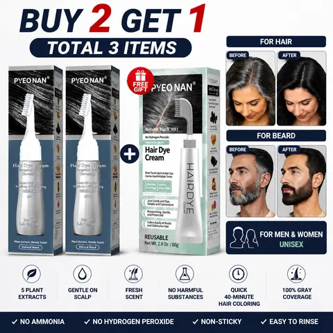PYEONAN Unisex Hypoallergenic Hair Dye Cream - Adults,Aging Use,Cream Form,2.8 Oz/80g,Ammonia-Free,Herbal Extracts,Full Coverage,Easy Grey Hair Touch-Up,Haircare & Color Dual-Purpose,24 Months Shelf Life,Black/Dark Brown/Warm Blonde,Patch Test First
