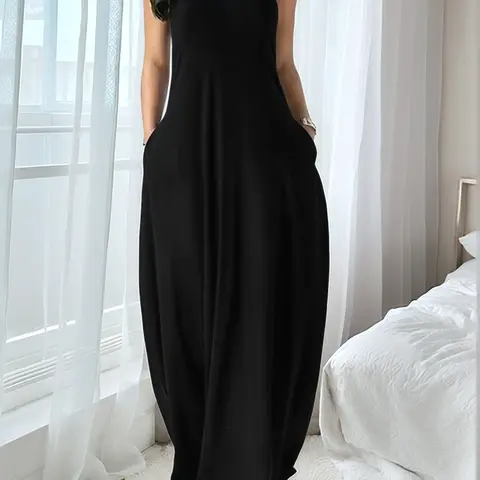 Women's Ultra-Long Leopard Print Fitted Dress, Round Neck Spaghetti Strap Sleeveless Pocket Sleepwear Nighty Dress, Soft Casual Basic Everyday Loungewear Home Wear Sleepwear Dresses for All Seasons Womenswear