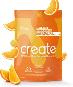Create Vegan Creatine Monohydrate Gummies (Orange, 90ct) for Men & Women - Boost Focus, Strength, Endurance - Non-GMO & Gluten-Free - 1.5g Creatine per Gummy - Healthcare & Fitness