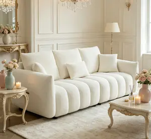79.5" Premium Teddy Fabric 3-Seater Sofa - Solid Wood Frame, 3 Back Pillows, Oversized Upholstered Indoor Living Room, Bedroom Furniture