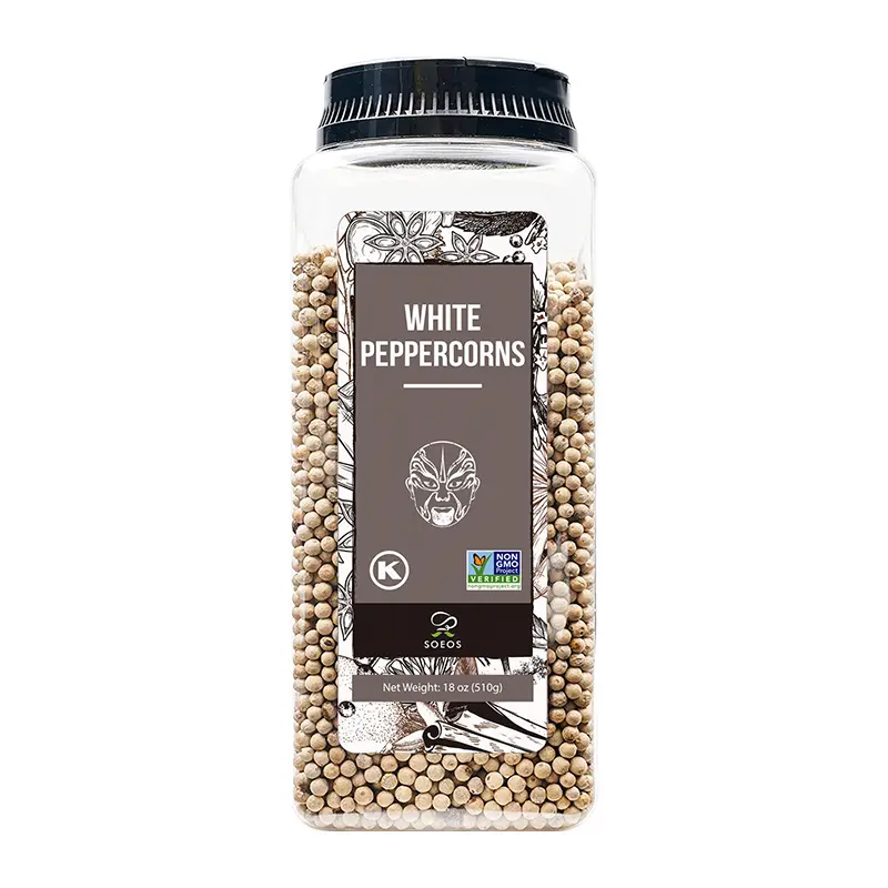 Soeos White Peppercorns, 18oz (Pack of 1), Non-GMO, Kosher, Packed to Keep Peppers Fresh, Peppercorn for Grinder Refill, Whole Peppercorns Flavor Spice Meat