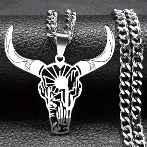 GGIRL Trendy Western Cowboy Style Stainless Steel Bull Head Pendant Necklace For Men/Boy Hip-Hop Jewelry Gift for Men, Retro Western Cowboy Design,Daily Versatile Casual Accessories