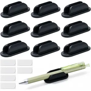 10 Pack Adhesive Pencil Holders for Desk,Silicone Flexible Pen Holder for Wall, Office, School,Home,Classroom Must Haves,Teacher Supplies Accessories,Desk Organizer,Art Supply,Small Gift (10, Black)