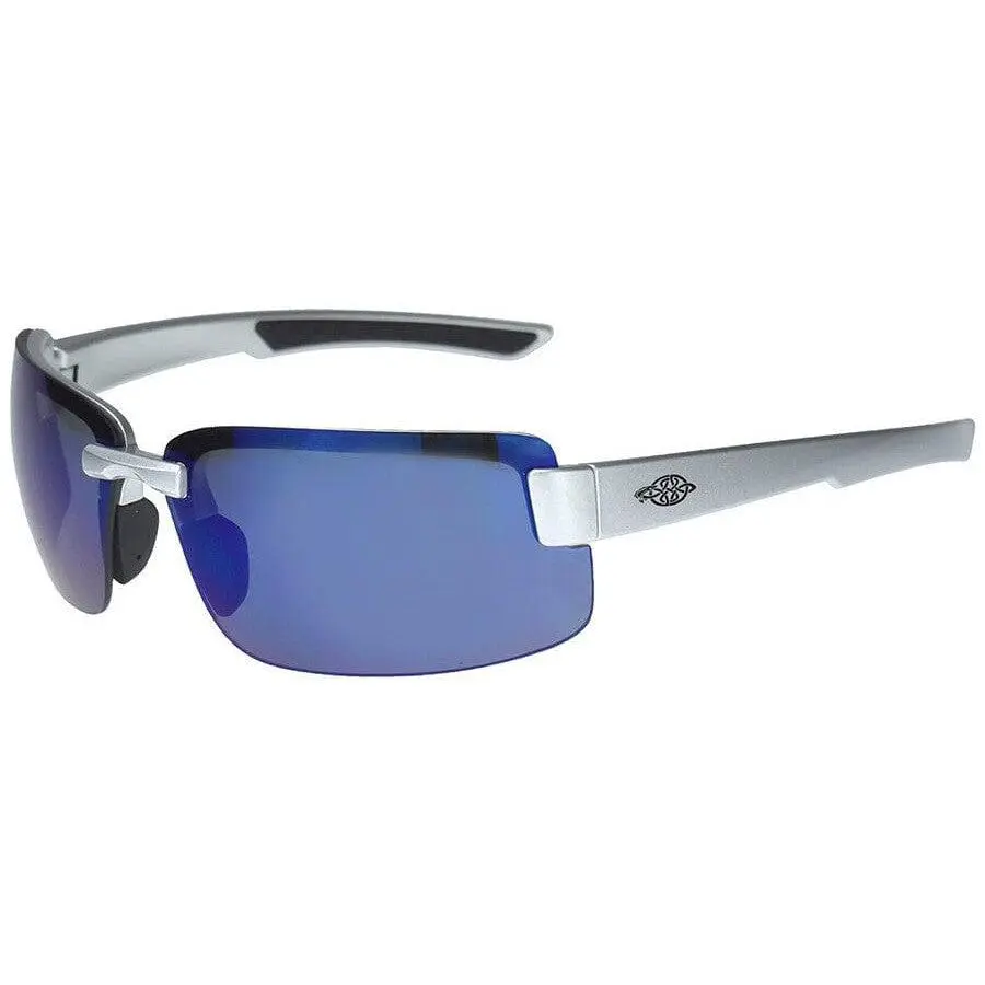 Crossfire ES6 Safety Glasses - Silver Frame, Blue Mirror Lenses, Z87 Certified Safety Goggles, Safety Goggles Z87