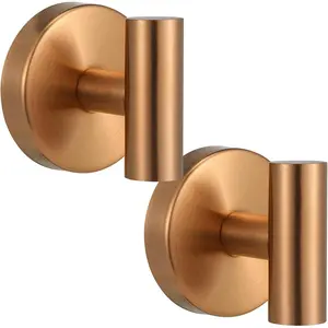 Suction Cup Hooks for Shower - Bathroom Reusable Hooks for Towels, Robes & Loofah - No-Drill Mounting on Kitchen,Walls,Metal,Glass,Mirrors,Tile & Smooth Non-Porous Surfaces (2, Champagne Bronze)