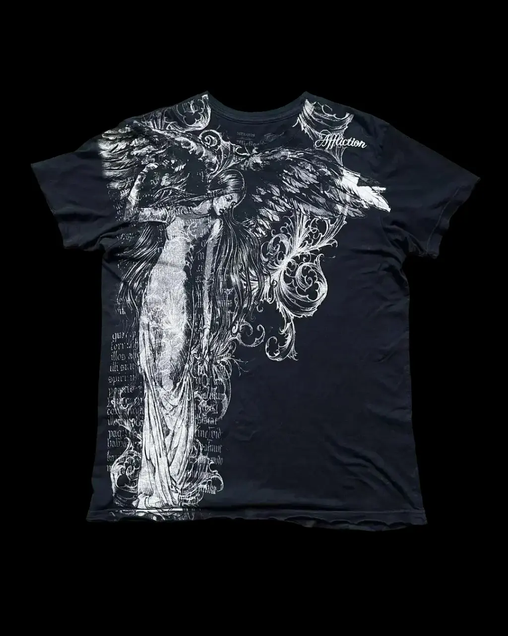 Y2K Affliction Style Streetwear Tee Black Lady Of Death Print Trendy Graphic T-shirts