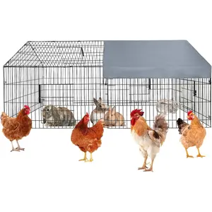 86" L x 40" W x 40" H Large Metal Chicken Coop & Outdoor Pet Playpen with Waterproof Cover - Small Animal Cage for Rabbits, Ducks, Chinchillas - Grey Backyard Farm Enclosure