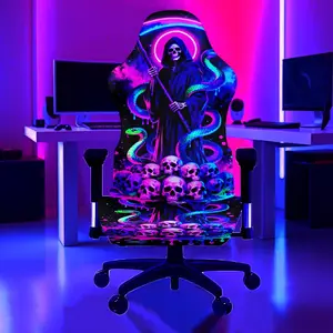 1Set Sickle Skull Death Pattern UV Blacklight Reactive Glowing Computer Game Chair Cover, Milk Fiber Fabric With Elastic And Detachable Design That Is Machine Washable. Suitable For Office, Bedroom And Game Chair Decoration.