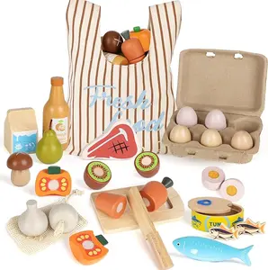 Wooden Play Food Sets for Kids Pretend Play Kitchen Cutting Toy Fruits & Veggies Kitchen Accessories Set for Toddlers & Kids 3+ Montessori Food Toys Gift