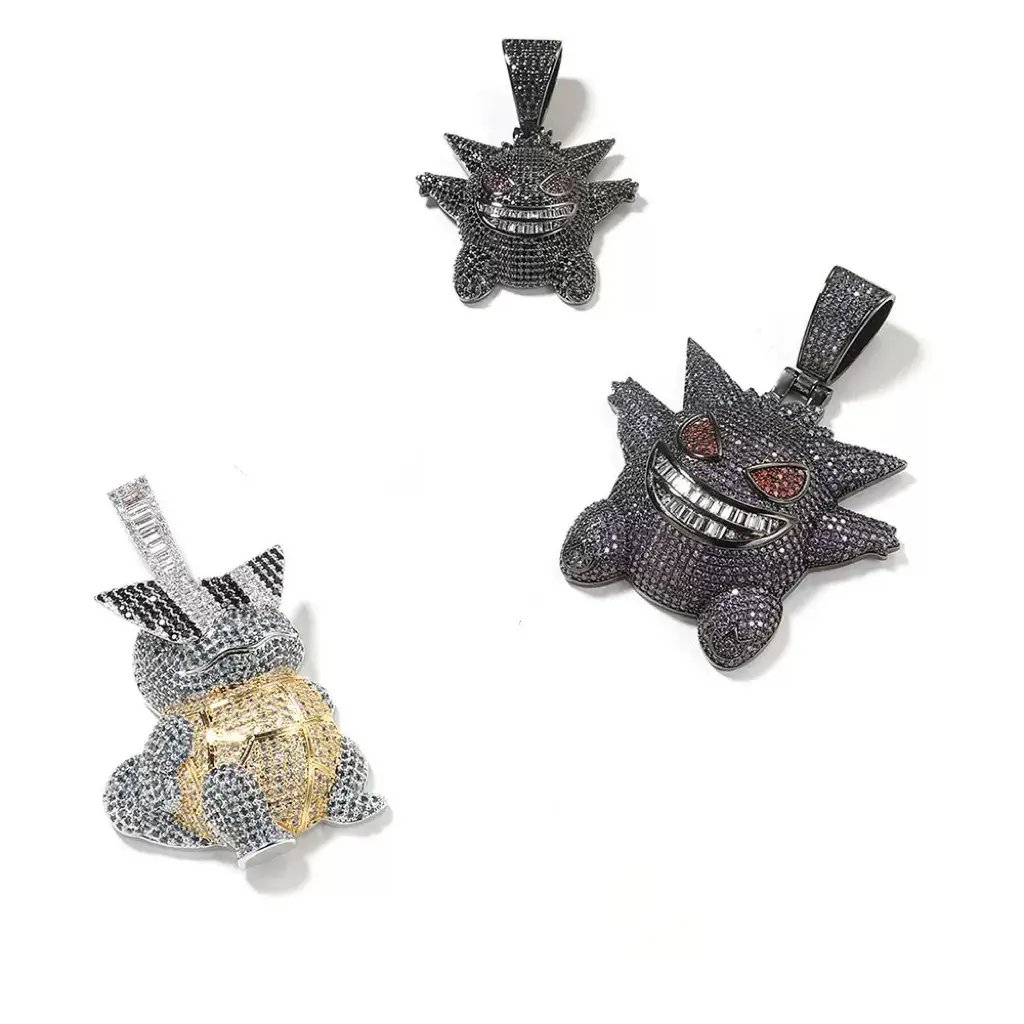 【FK】Hip Hop Cartoon Pendant, Gengar & Squirtle Pocket Monster Charm, American Style Hip Hop Jewelry