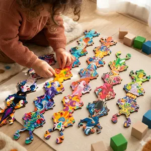 100pcs Endless Connect Wooden Frog Puzzle – Colorful Fluid Art Interlocking Frogs, Creative Brain Teaser Toy, Montessori-Inspired Educational Game for Kids & Adults