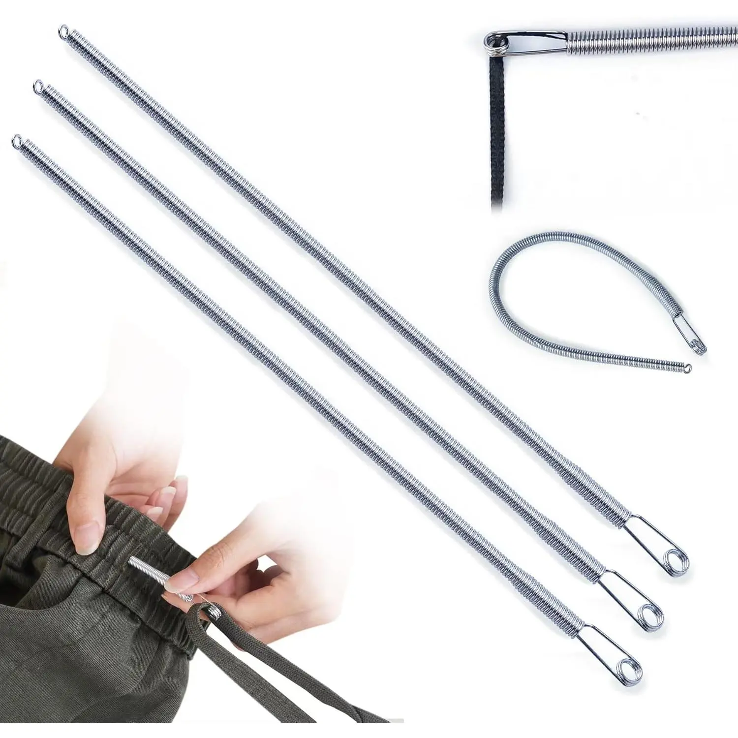 3 count Spring Drawstring Threader Tool-Rope Threader Clip for Drawstring Replacement for Hoodies,Pants (3)