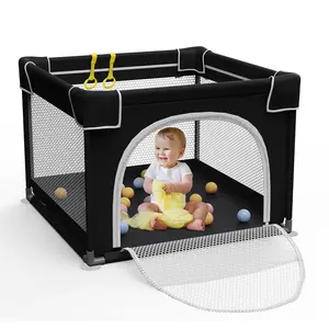 Playpen for Babies and Toddlers, Small Baby Playpen, Playard with Bag, Indoor & Outdoor Play Pen, Sturdy Safety Baby Play Yard with Soft Breathable Mesh(Black, 36x36 inches)