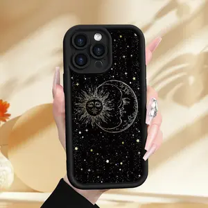 Creative Sun and Moon Print Mobile Phone Case Suitable  for iPhone 16, 15, 14, 13, 12, 11, Plus, Pro, Max,Xsmax. Perfect Birthday Gift for Friends