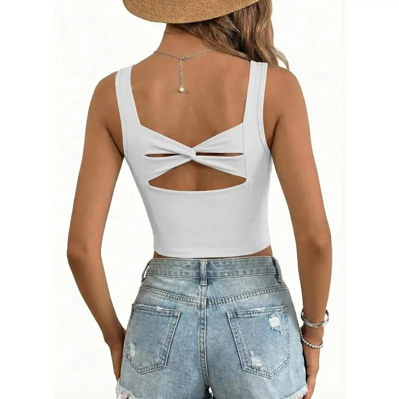 Dokotoo Womens Workout Tank Tops with Built in Bra Casual Sleeveless Shirts Cross Backless Fitted Going Out Tops