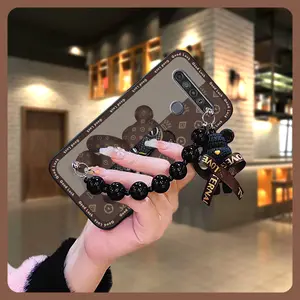 cute soft case Phone Case For LG Stylo6 Anti-knock protective case Cartoon silicone Back Cover Dirt-resistant Bear bracelet Simplicity Black pearl pendant Waterproof