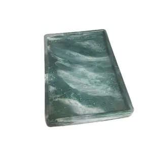 Resin Rectangular Tray - Ocean Wave Design, Stylish and Unique Decorative Accessory