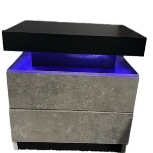 Mesita de noche con 2 cajones y luz LED - Juego de 2, muebles de dormitorio