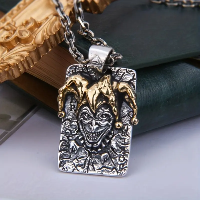 Personalized Retro Clown Square Pendant Necklace Men's Hip-Hop Party Jewelry Rock Summer Accessories