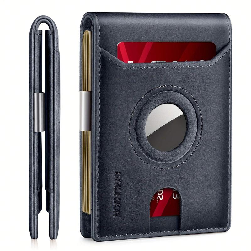 Men's AirTag Wallet - Black Leather with Card Slots & AirTag Holder for Secure Storage - Spacious Interior & Sleek Design