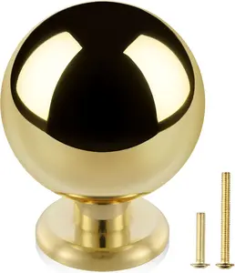 5-Pack Unlacquered Brass Cabinet Knobs, Round Ball  Knobs for Dresser Drawer, 1.1-Inch Diameter, Sphere Cabinet Pulls, Polished Brass Finish