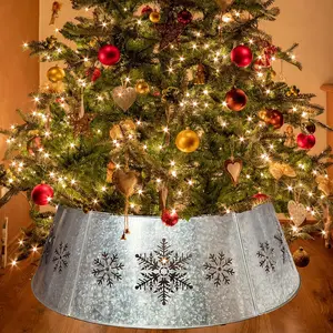 35.5" Galvanized Christmas Tree, Snowflake Diecut Christmas Tree Collars for Artificial, Beautiful Tree Decorates Your Home for The Holidays