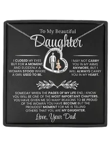 To My Daughter From Dad Forever Love Never Forget Necklace- Heart Pendant Jewelry for Daughter, Birthday Christmas Present - Ideal Father Daughter Gift