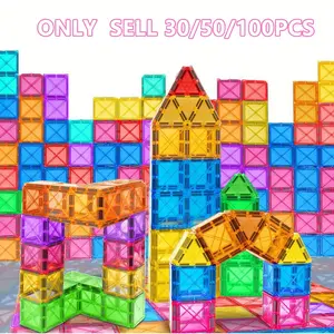 30/50/100pcs Stem Magnetic Building Blocks, Creative Building Blocks, Magnetic Building Tiles, Enhance Fine Motor Skills and Creativity, Educational Puzzle for Kids, Random Colors, Suitable for Boys and Girls as Birthday, Christmas Gifts
