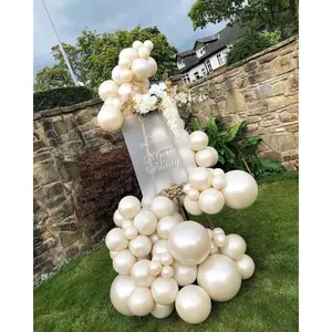 Pearl white double-stuffed balloons different sizes 63 pack 18/12/10/5 inch white sand ivory balloon garland kit for wedding birde to be birthday anniversary decorations