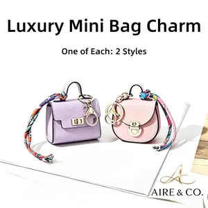 Women's 2-Piece Luxury PU Leather Mini Bag Charm Keychain Set - 1 of Each Style, Cute Purse Pendant Handbag Accessory for Outdoor Use portable