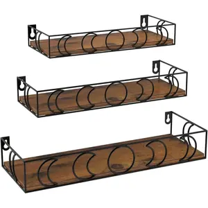 3 Pack Brown Black Wall Shelves, Small Floating Book Shelves for Bedroom, Decorative Storage Display Shelf for Figurine Collectibles