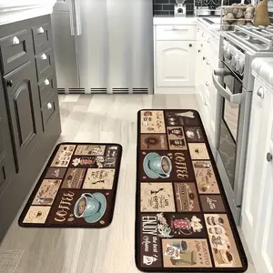 2/3pcs Sets Coffee Theme Design Kitchen Rug Set, Anti-Fatigue Polyester Memory Foam Non-Slip Floor Mats for Kitchen, Hallway, Bathroom, Laundry Room, Home Decor, Machine Washable, Stain Resistant Rectangle Area Rugs