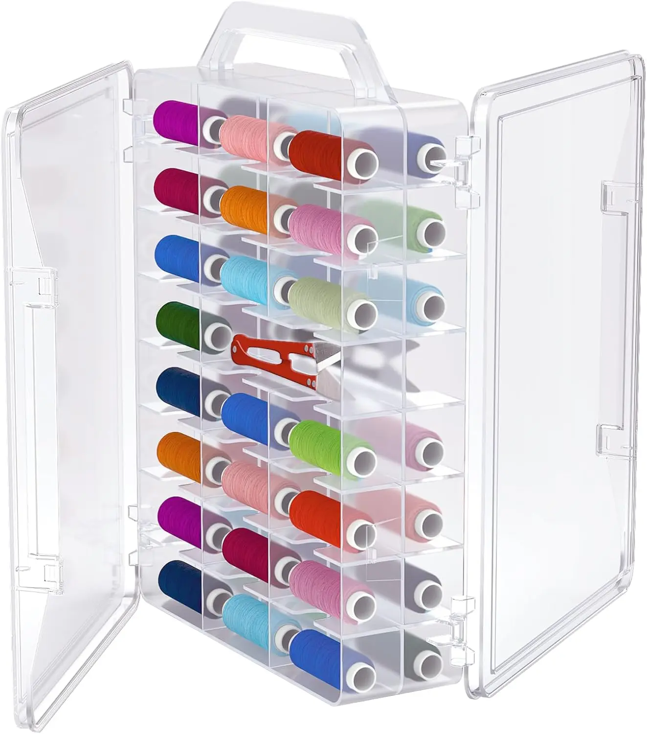 46 Grids Sewing Organizer, Double Sided Thread Box Storage, Portable Clear Plastic Organizer Box for Embroidery and Sewing Threads, Embroidery Floss, Crafts, Small Toys (Clear,1 Pack)