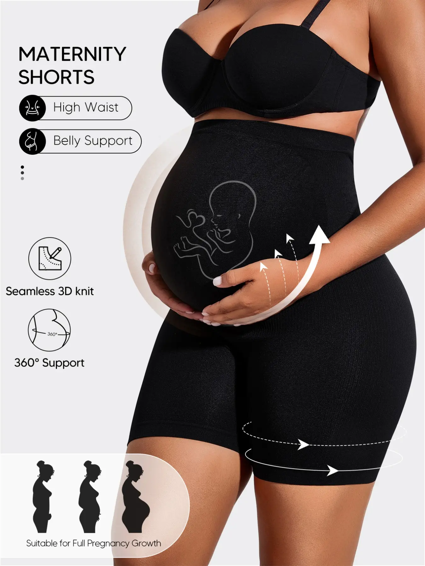 Pregnant Seamless High-Waist Shorts, Adjustable Belly Support, Anti-Friction, Butt Lifting, Home Wear, All Seasons, Casual Style, Pregnancy Shapewear, Maternity Wear, Pregnancy Clothes