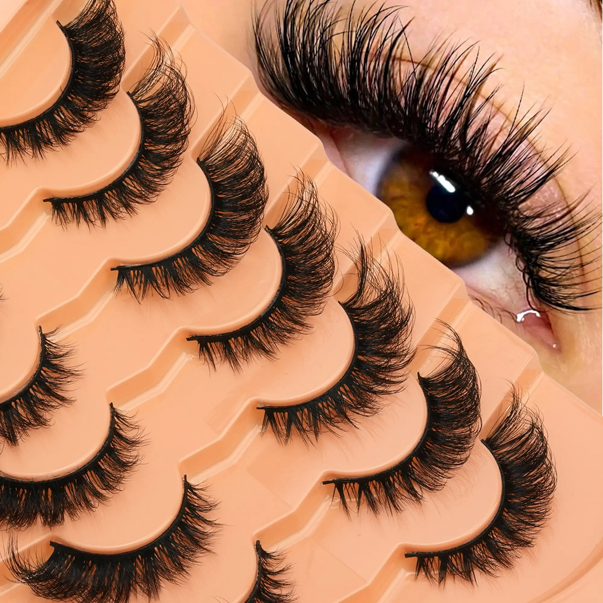 7 Pairs Natural False Eyelashes, Soft and Fluffy, 3D Handmade Fox Hair Lashes, Reusable, Suitable for Beginners, Makeup and Eyelashes Extensions, Artificial Lashes